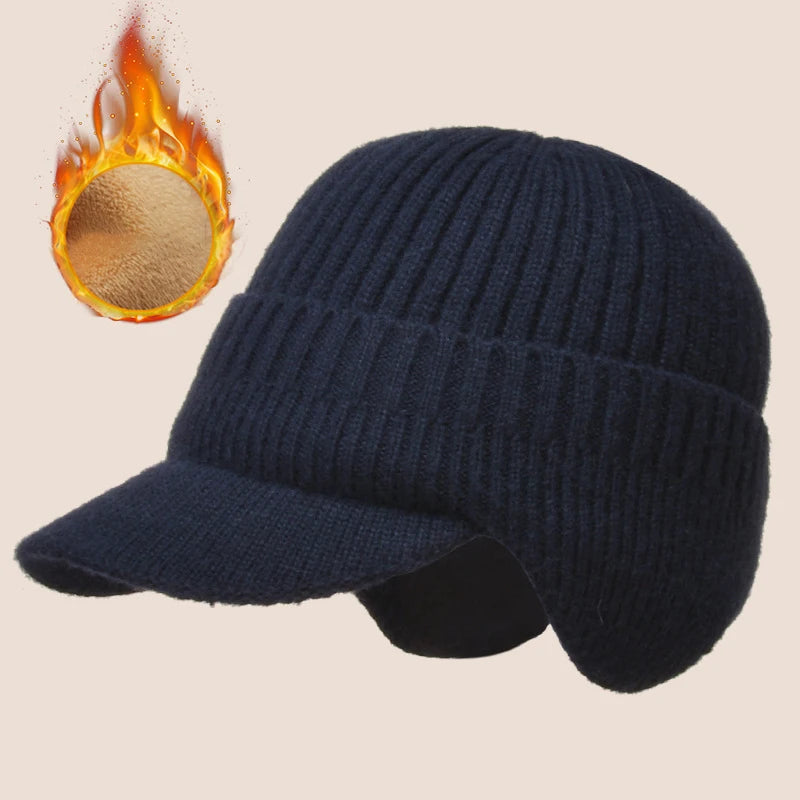 Insulated Beanie with Ear Flaps and Brim for Men – Fleece-Lined Outdoor Cap for Cold Weather | Thomler
