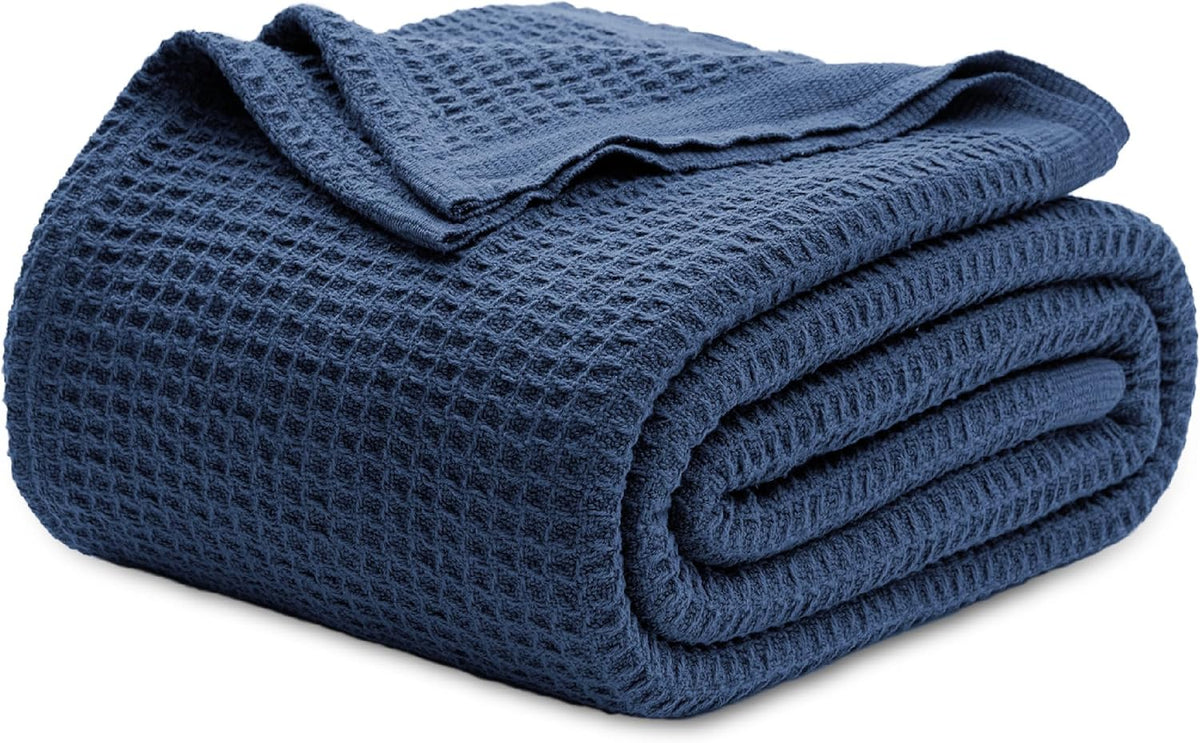 Pure Cotton Thermal Blanket – Queen 90×90 in – Textured Weave Layer for All Seasons – Lightweight & Breathable Throw for Bed or Sofa | Thomler
