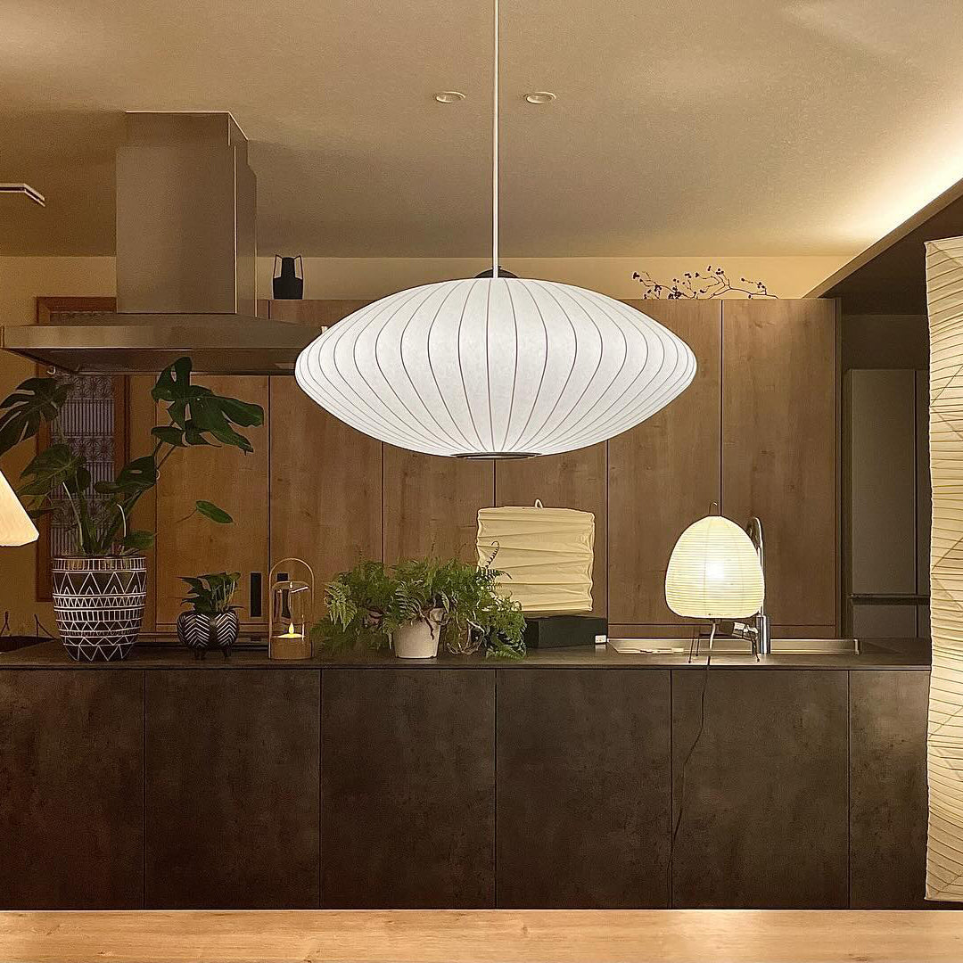 Bubble Silk Pendant Light 19.7 in White Ceiling Dining Room Modern Hanging Lamp | Thomler