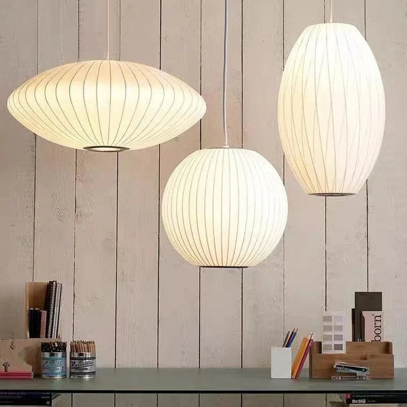 Pendant Light Silk Bubble Shade White Indoor Dining Room Living Space Hanging Ceiling Lamp | Thomler