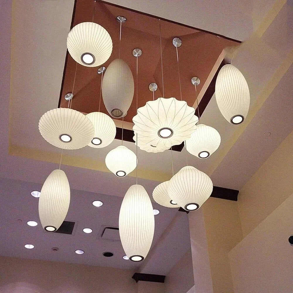 Pendant Light Silk Bubble Shade White Indoor Dining Room Living Space Hanging Ceiling Lamp | Thomler