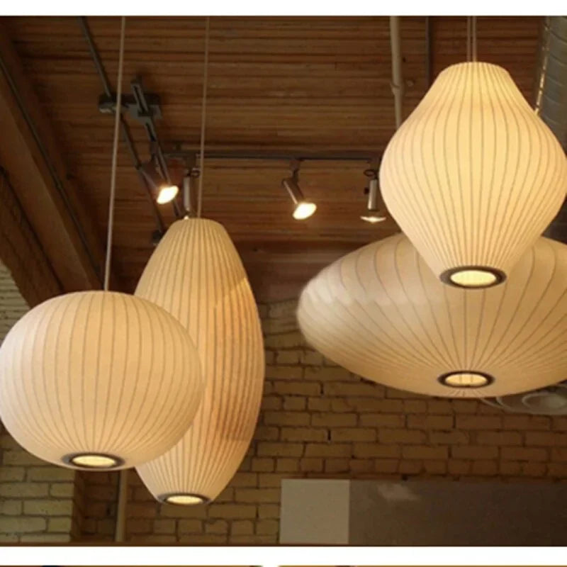 Pendant Light Silk Bubble Shade White Indoor Dining Room Living Space Hanging Ceiling Lamp | Thomler