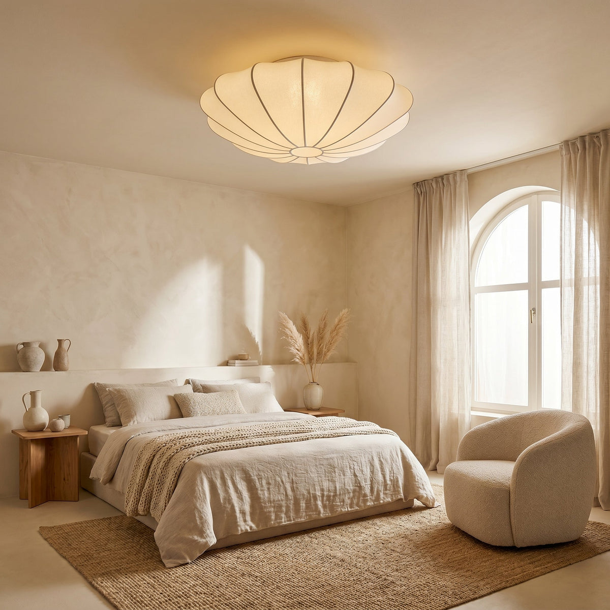 Silk Fiber Cocoon Flush Mount Ceiling Light with Warm Glow for Living Room & Bedroom | 3000K LED | Thomler