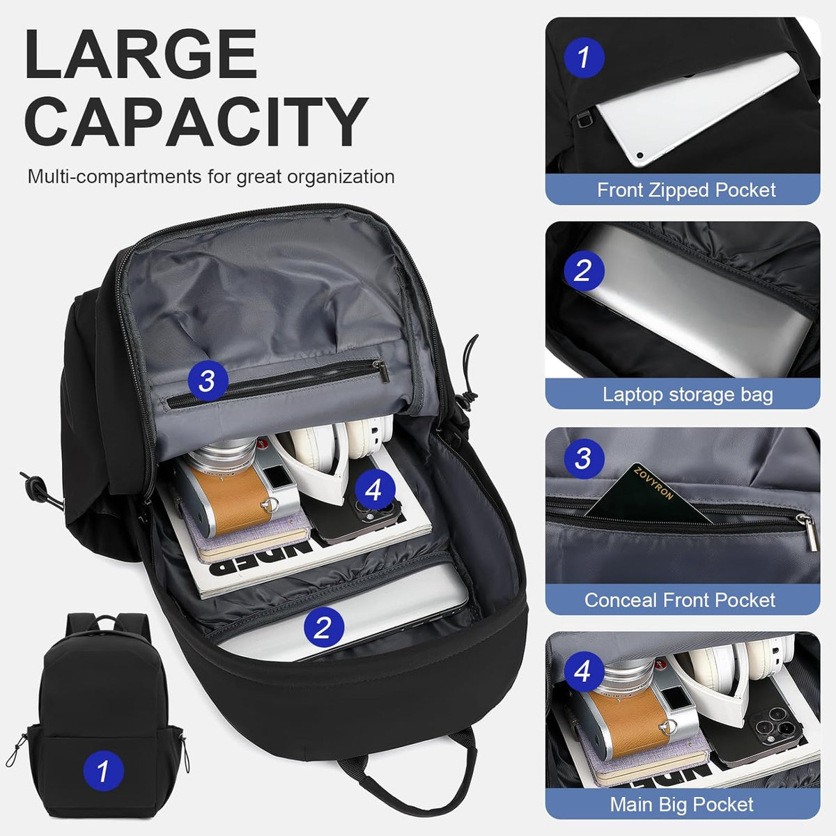 Water-Resistant Laptop Backpack with Multiple Compartments for 15.6-Inch Computers – Padded Straps, Hidden Pocket & Side Storage for Work | Thomler