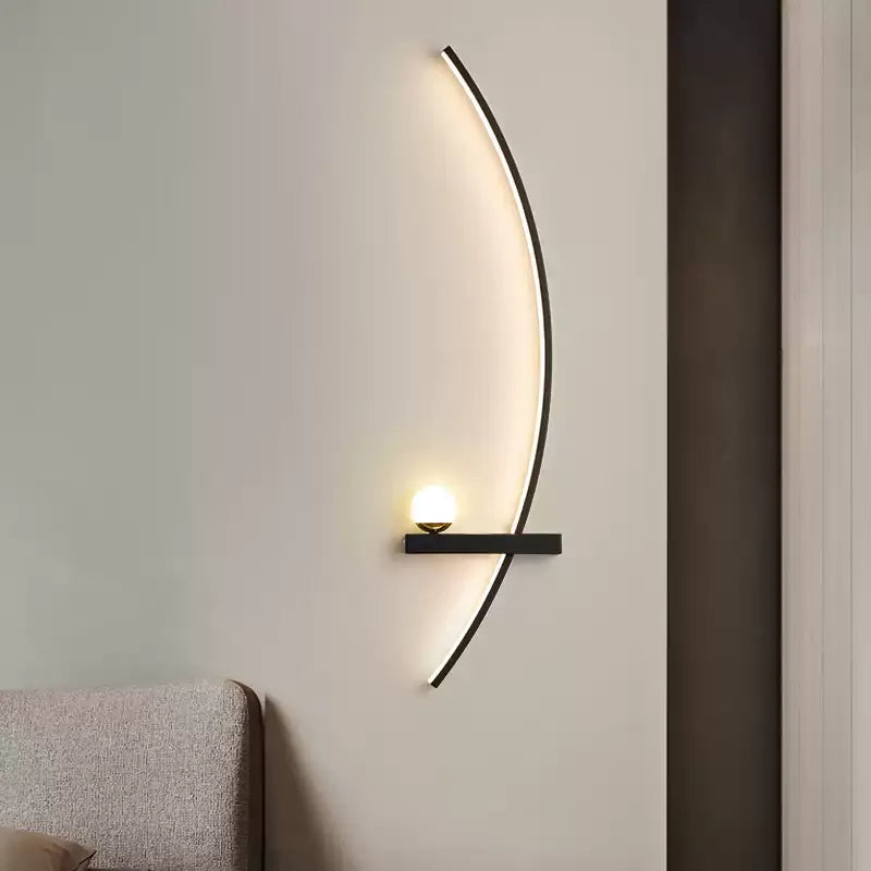 Wall Light Aluminum Acrylic LED Black Gold Modern Bedroom Hallway Decorative Crescent Linear Lighting Fixture | Thomler