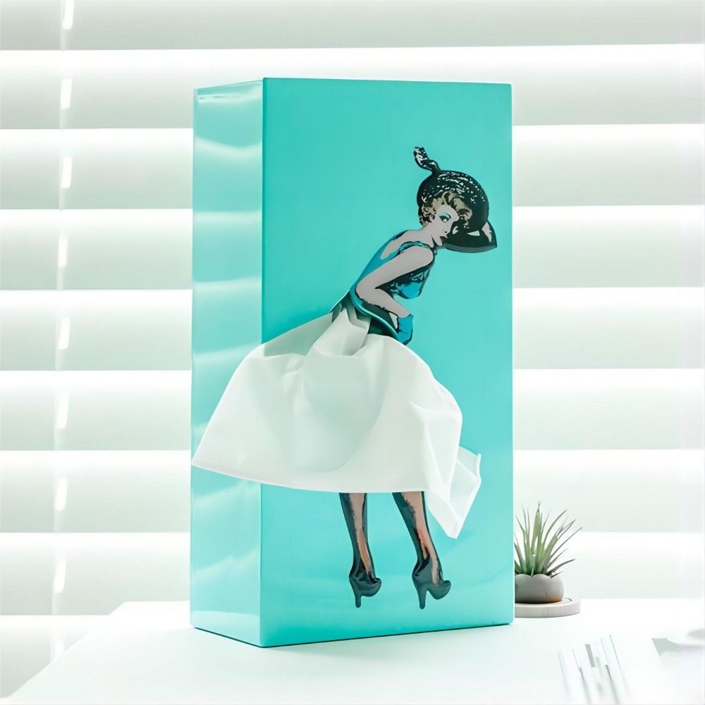 Novelty Figurine Tissue Holder with Flowing Dress Design for Countertops, Desks & Vanities – Decorative Facial Tissue Dispenser Statue | Thomler