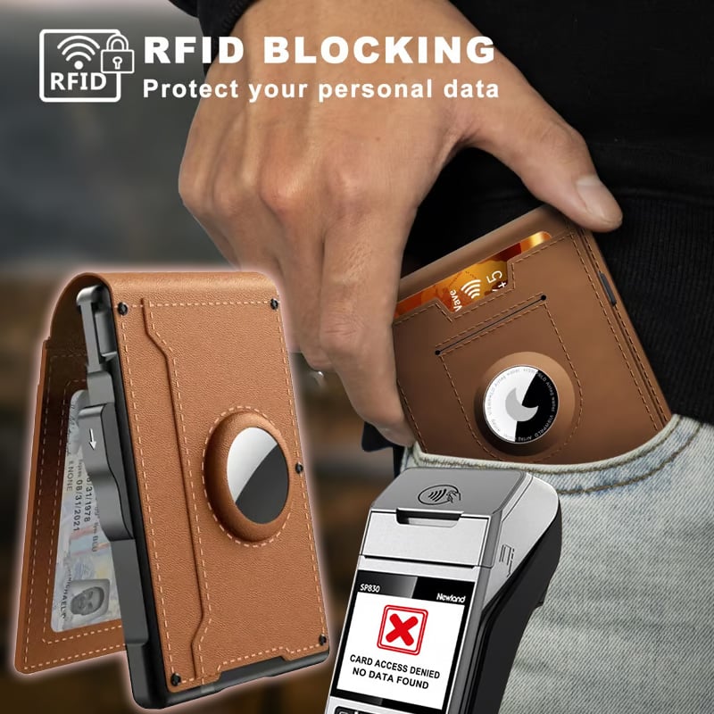 Compact RFID-Blocking Wallet with Pop-Up Card Holder & Money Clip for Men & Women – Slim Aluminum & Leather Bifold Design | Thomler