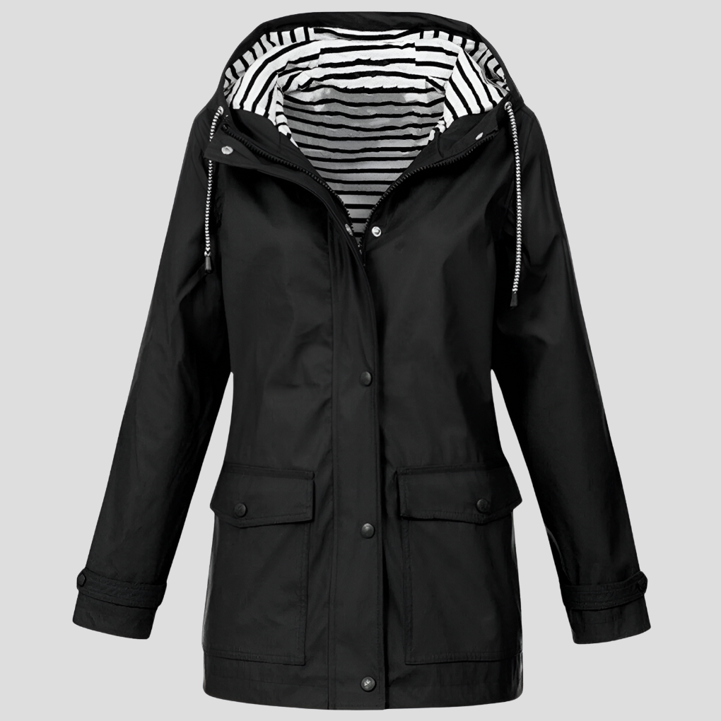 Women's Hooded Rain Jacket with Zip Pockets – Waterproof Windproof Outdoor Coat for Hiking Travel Commute – Adjustable Hood Lightweight | Thomler