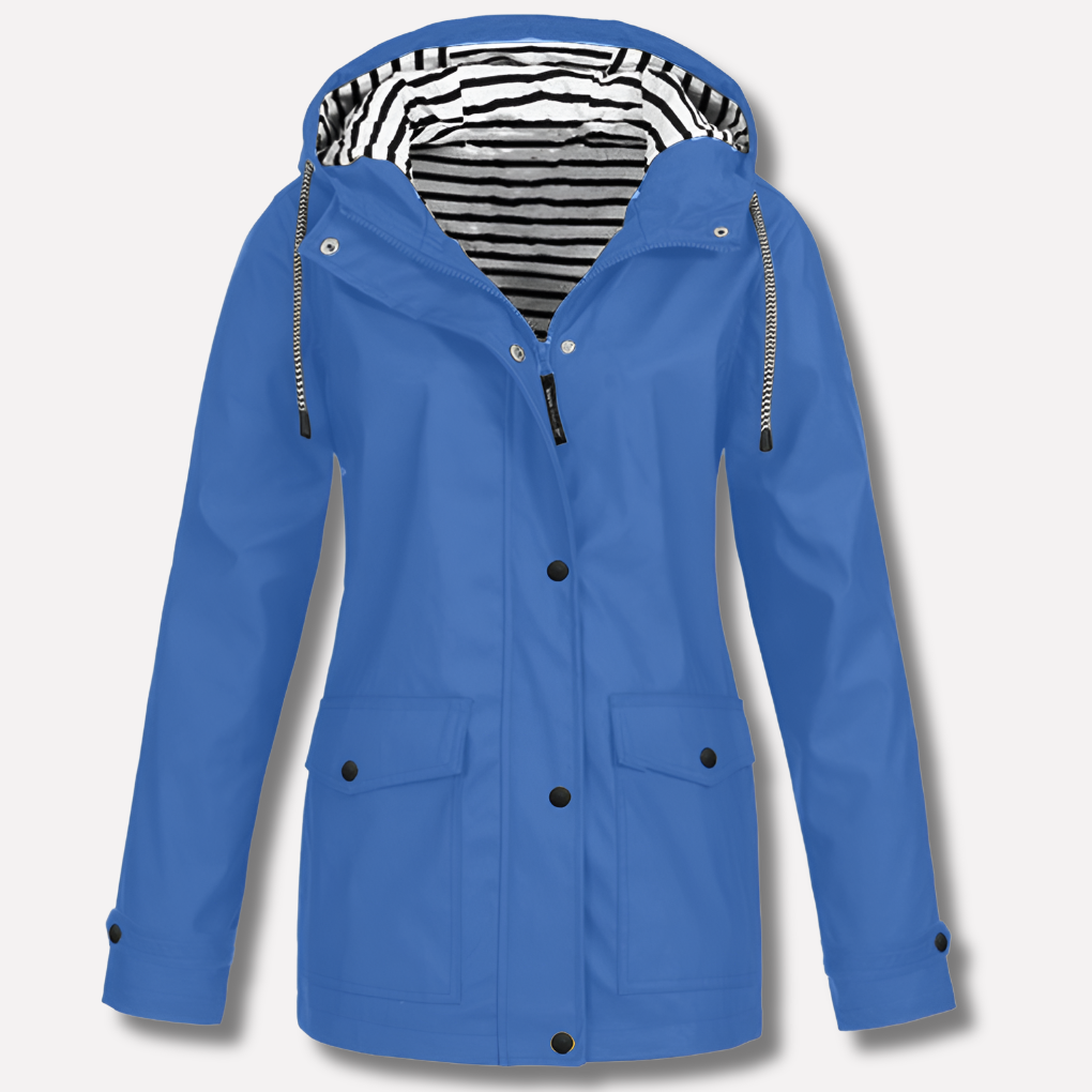 Women's Hooded Rain Jacket with Zip Pockets – Waterproof Windproof Outdoor Coat for Hiking Travel Commute – Adjustable Hood Lightweight | Thomler