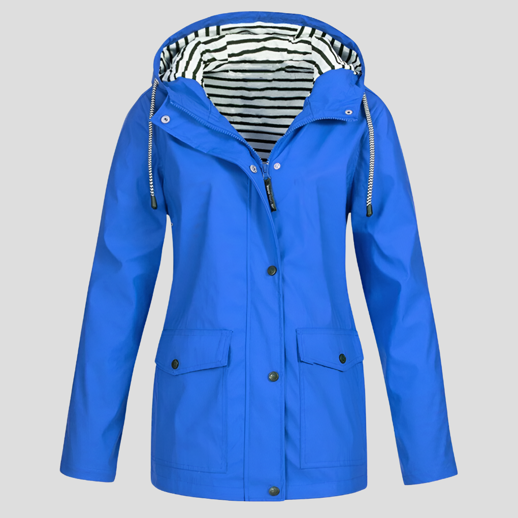 Women's Hooded Rain Jacket with Zip Pockets – Waterproof Windproof Outdoor Coat for Hiking Travel Commute – Adjustable Hood Lightweight | Thomler