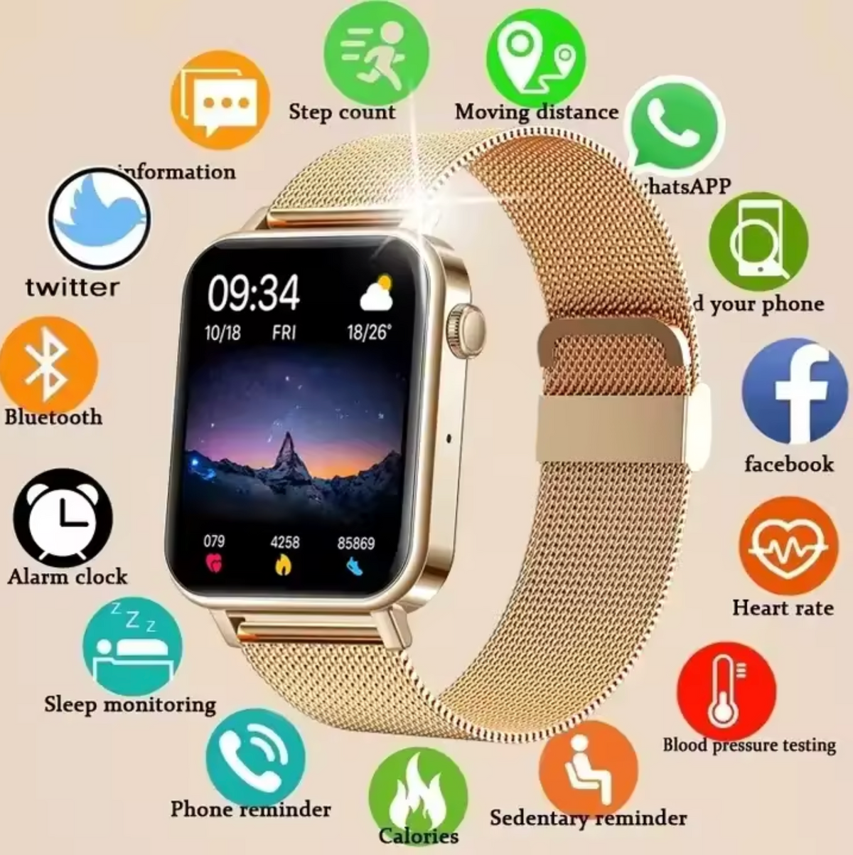 Women's Fitness Tracker Smart Watch with Metal Band – Heart Rate, Sleep, Blood Oxygen Monitor – Activity Tracker with Notifications | Thomler