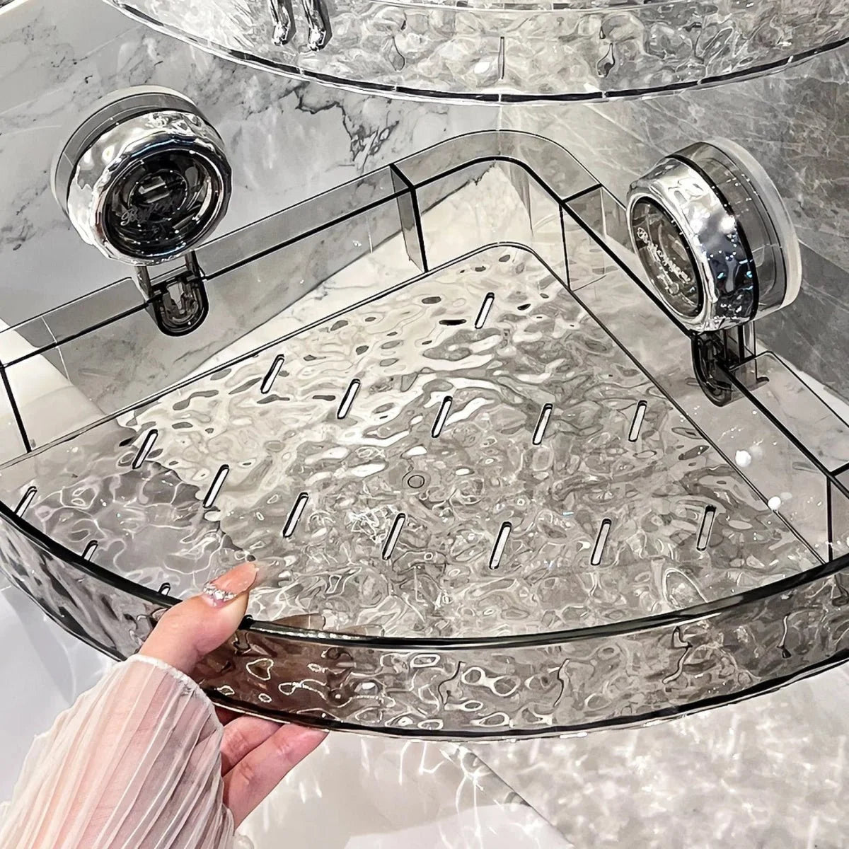 Adhesive Bathroom Organizer Caddy with Grip-Lock Suction – Wall-Mount Shelf for Shower & Vanity Toiletries, Shampoo, Cosmetics | Thomler