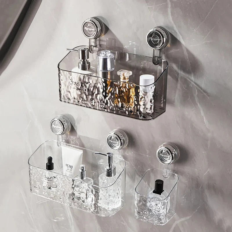 Adhesive Bathroom Organizer Caddy with Grip-Lock Suction – Wall-Mount Shelf for Shower & Vanity Toiletries, Shampoo, Cosmetics | Thomler
