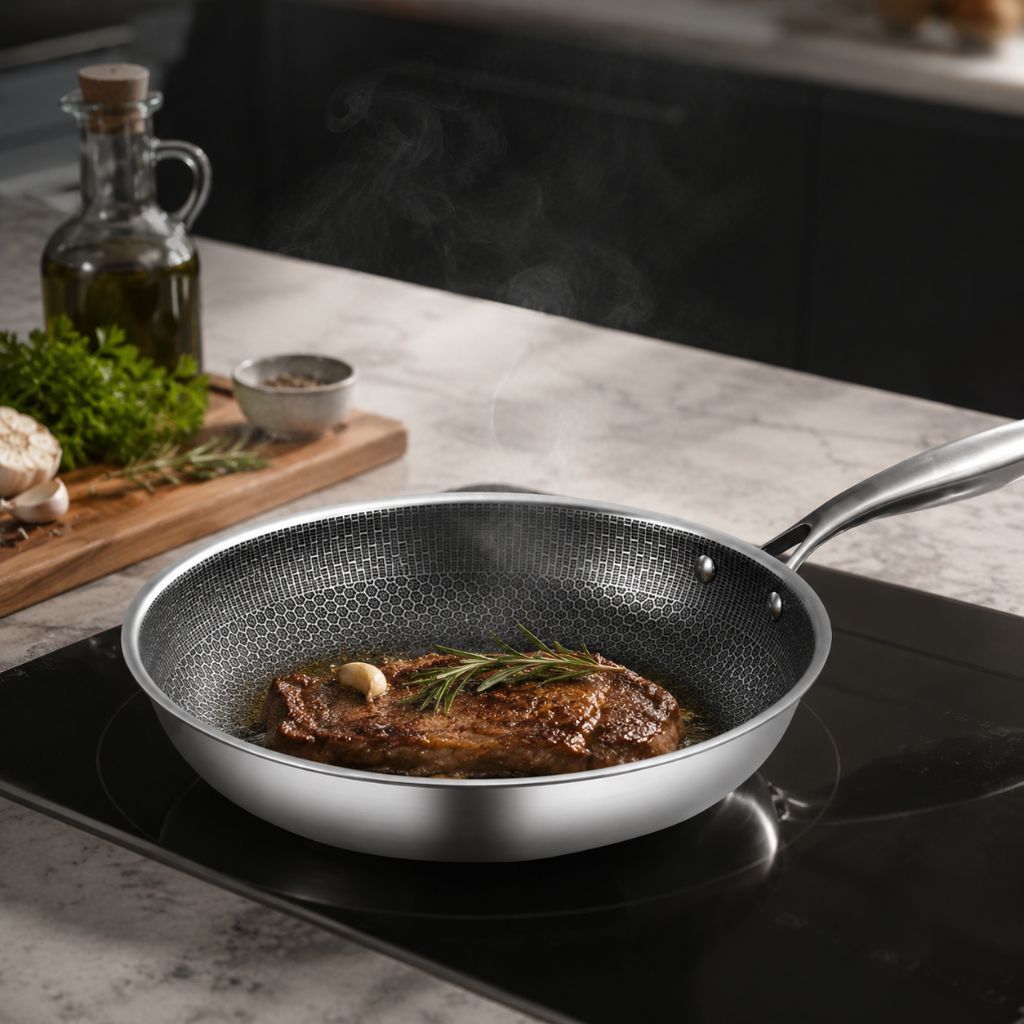 12-Inch Honeycomb Textured Skillet with Cool-Touch Handle for Induction Gas Electric Stovetops | Thomler