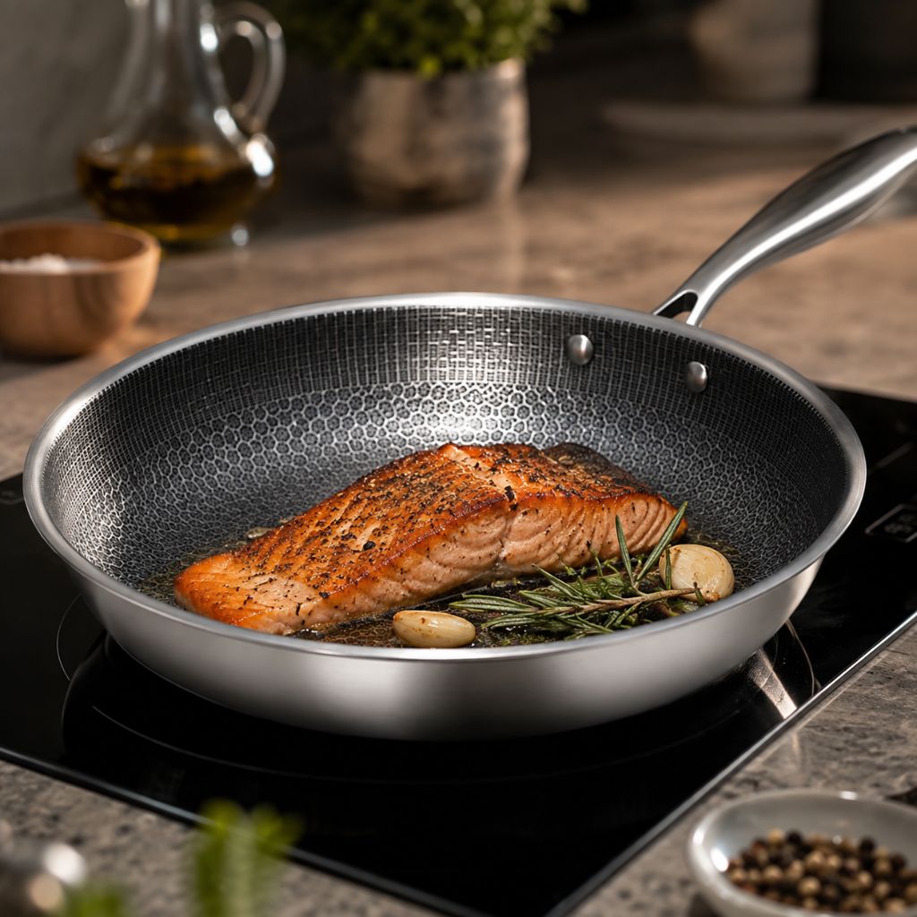 12-Inch Honeycomb Textured Skillet with Cool-Touch Handle for Induction Gas Electric Stovetops | Thomler