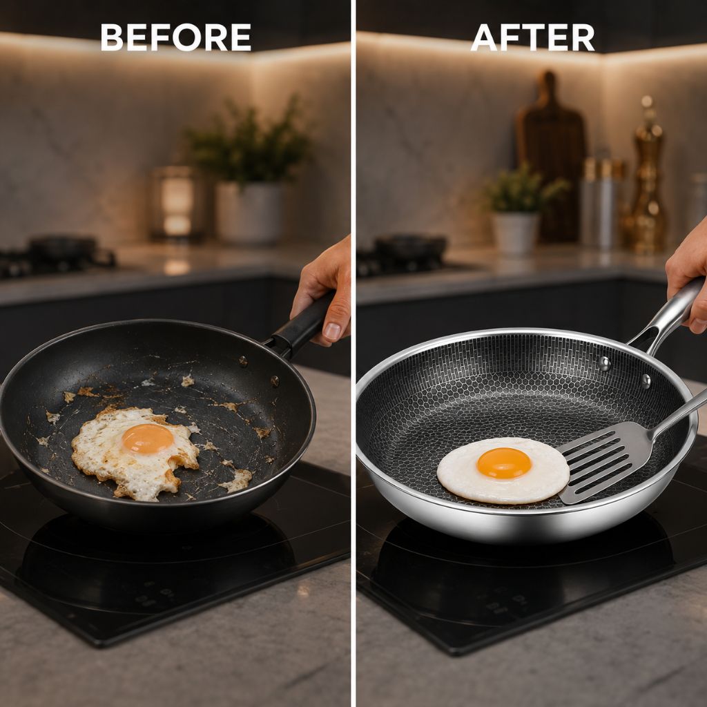 12-Inch Honeycomb Textured Skillet with Cool-Touch Handle for Induction Gas Electric Stovetops | Thomler