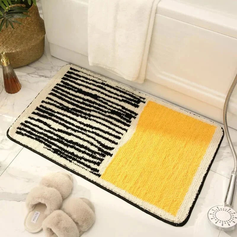 Abstract Modern Bathroom Rug with Non-Slip Backing – Soft Polyester & Acrylic Mat for Contemporary Bath Decor – Machine Washable Floor Mat | Thomler