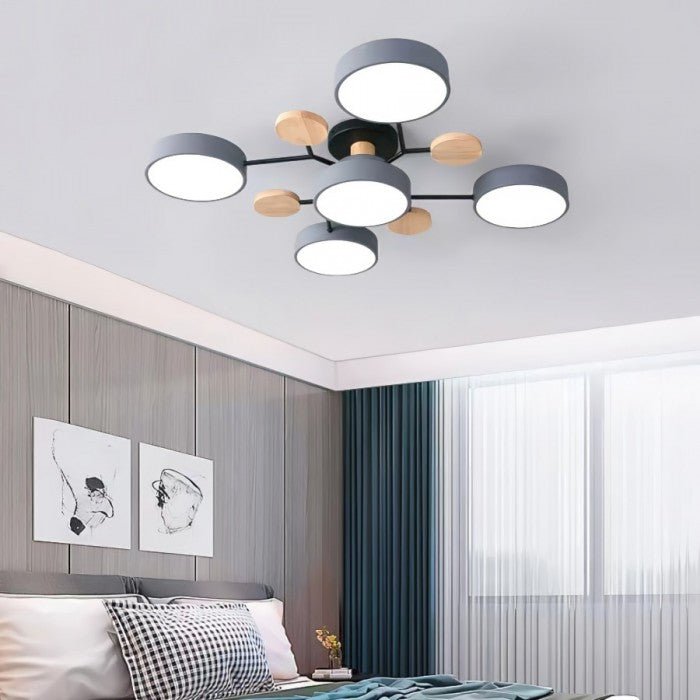 Branched Disc LED Ceiling Light with Wood Accents – Modern Scandinavian Design for Living Room, Bedroom & Dining | Thomler