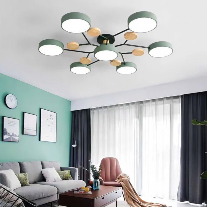 Branched Disc LED Ceiling Light with Wood Accents – Modern Scandinavian Design for Living Room, Bedroom & Dining | Thomler