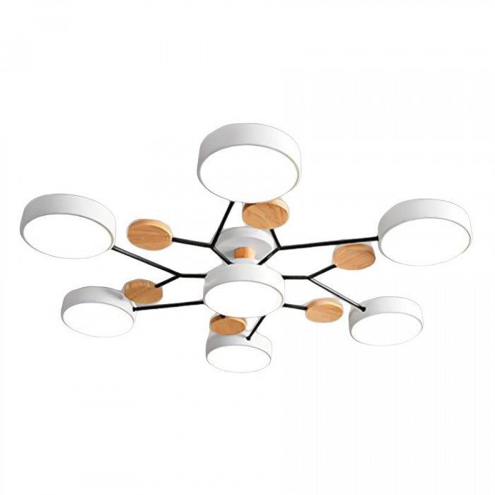 Branched Disc LED Ceiling Light with Wood Accents – Modern Scandinavian Design for Living Room, Bedroom & Dining | Thomler