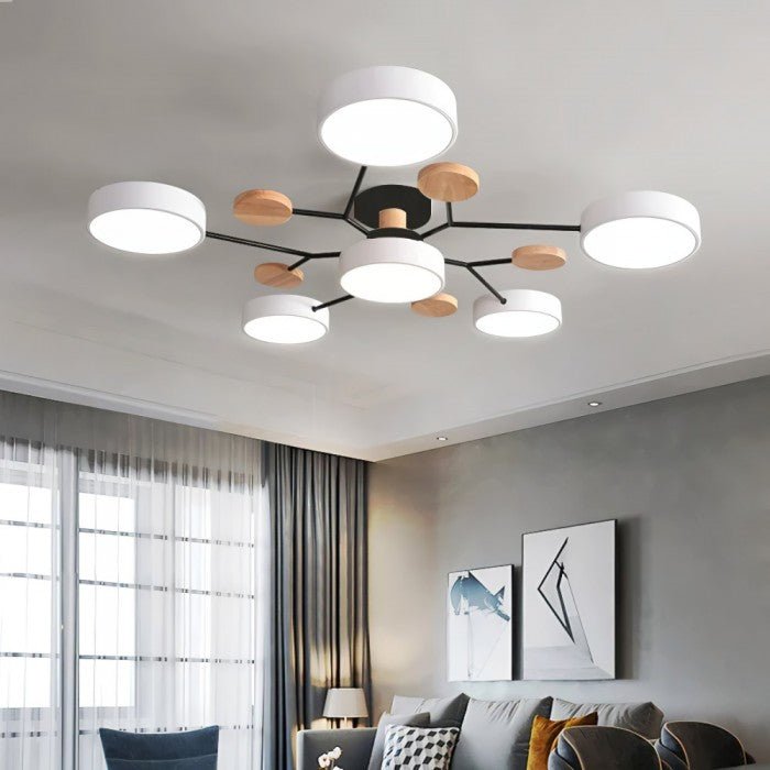 Branched Disc LED Ceiling Light with Wood Accents – Modern Scandinavian Design for Living Room, Bedroom & Dining | Thomler
