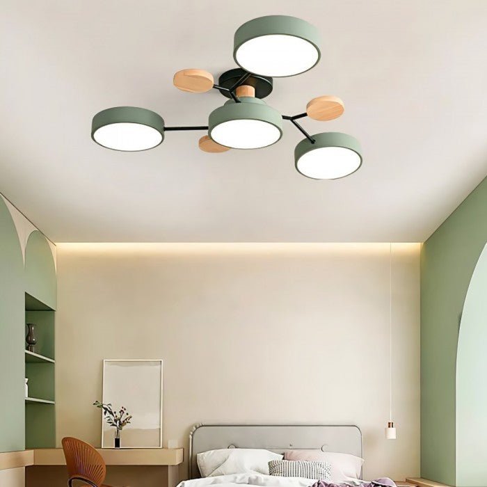Branched Disc LED Ceiling Light with Wood Accents – Modern Scandinavian Design for Living Room, Bedroom & Dining | Thomler