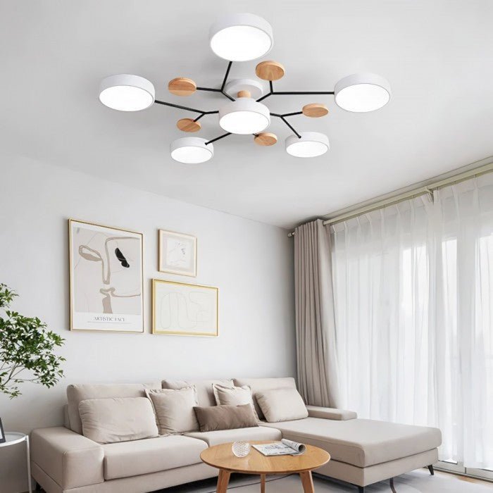 Branched Disc LED Ceiling Light with Wood Accents – Modern Scandinavian Design for Living Room, Bedroom & Dining | Thomler