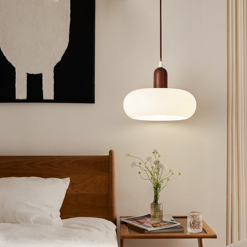 Pendant Light Ceiling Fixture with Cream Shade and Wood Accent for Dining Room, Kitchen Island, Bar Area & Living Space | Thomler