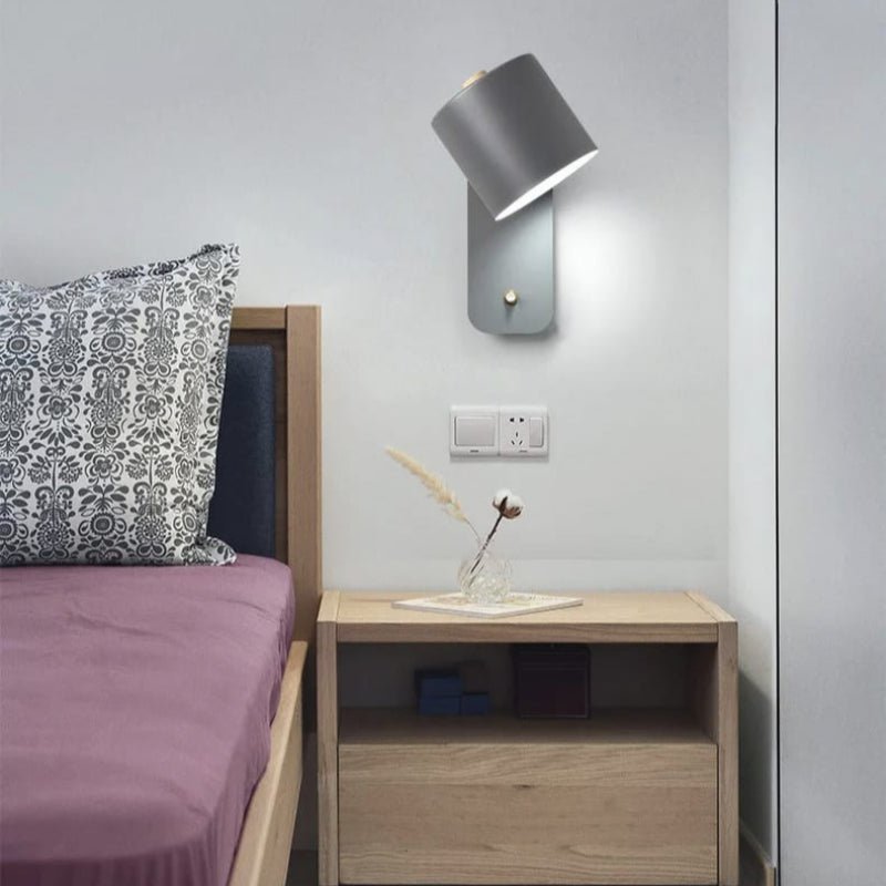 Adjustable Wall Light with Rotating Shade & Integrated Switch – Wood & Metal Fixture for Bedroom, Hallway, Reading | Thomler