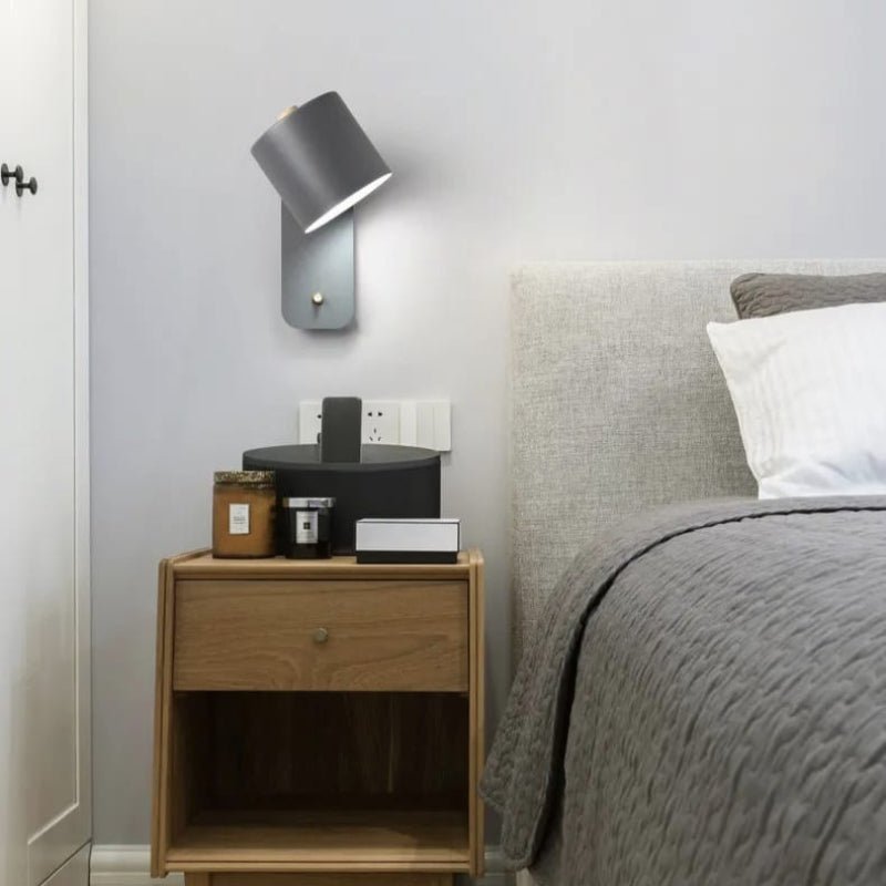 Adjustable Wall Light with Rotating Shade & Integrated Switch – Wood & Metal Fixture for Bedroom, Hallway, Reading | Thomler