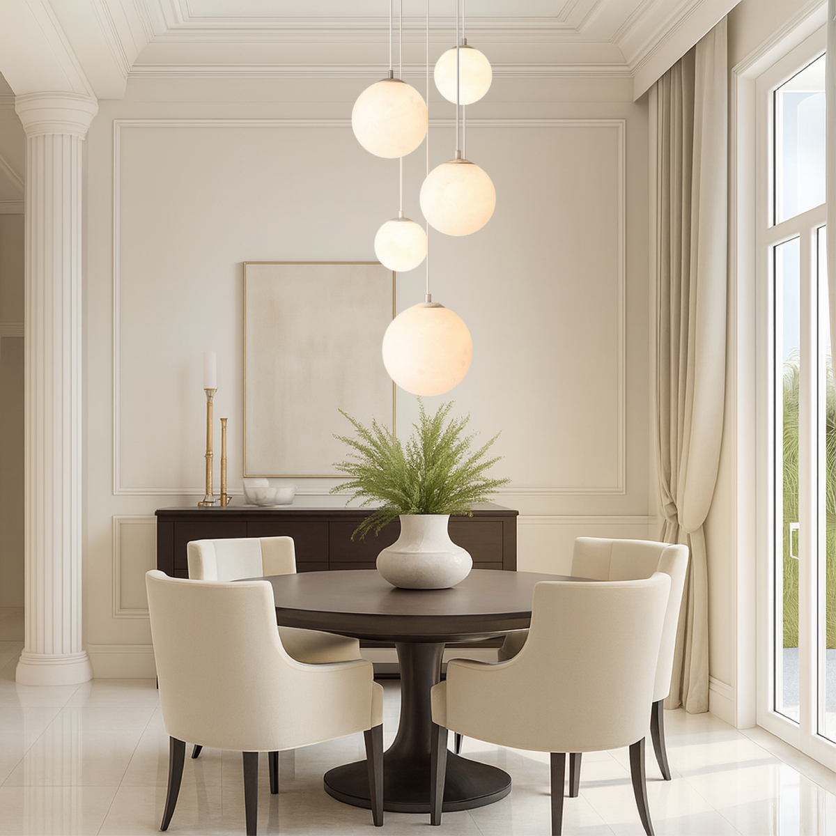 Cascading Glass Globe Pendant Light – 5-Tier Chandelier for Stairwell & High Ceiling | Modern Sphere LED Fixture | Thomler