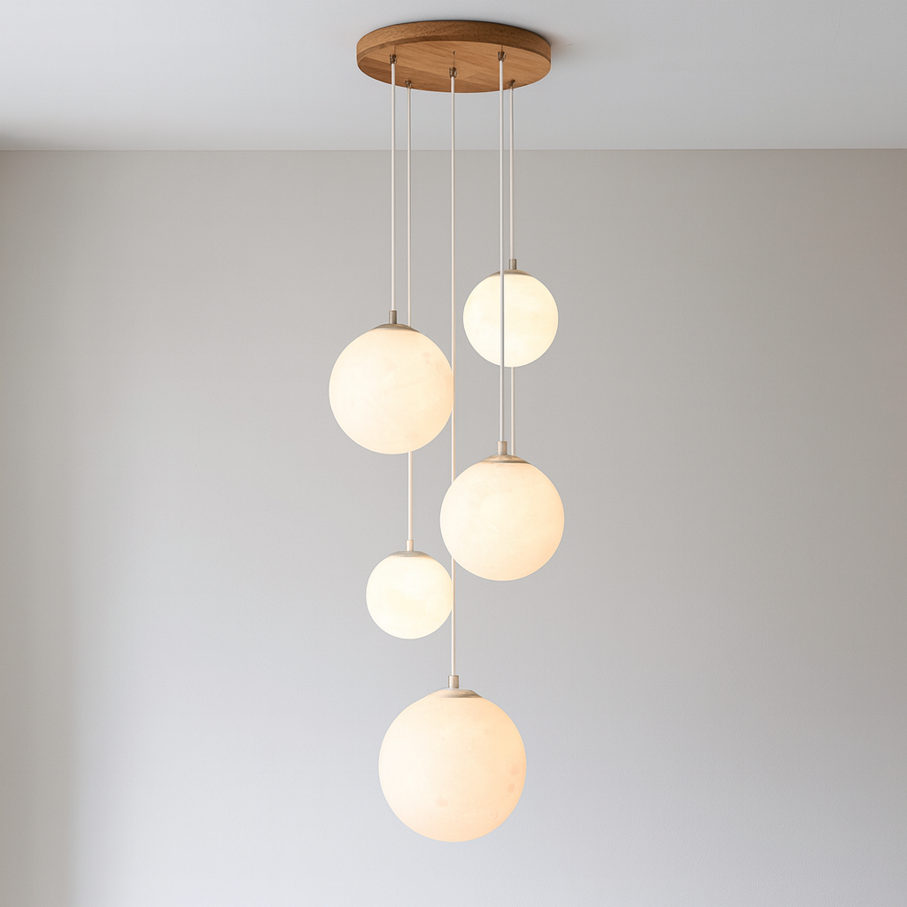 Cascading Glass Globe Pendant Light – 5-Tier Chandelier for Stairwell & High Ceiling | Modern Sphere LED Fixture | Thomler