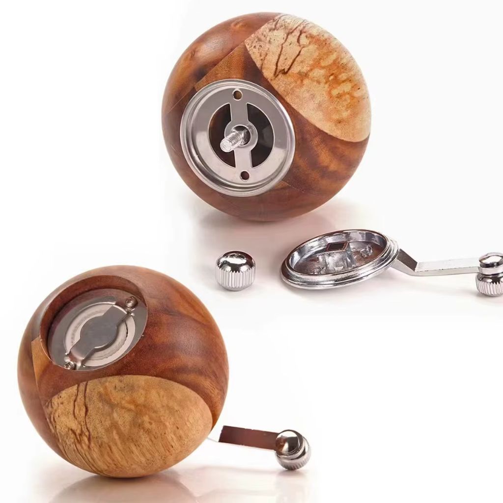 Wood Salt & Pepper Grinder Set with Stand Hand-Crank Mills for Kitchen Table Dining Countertop Seasoning Display | Thomler