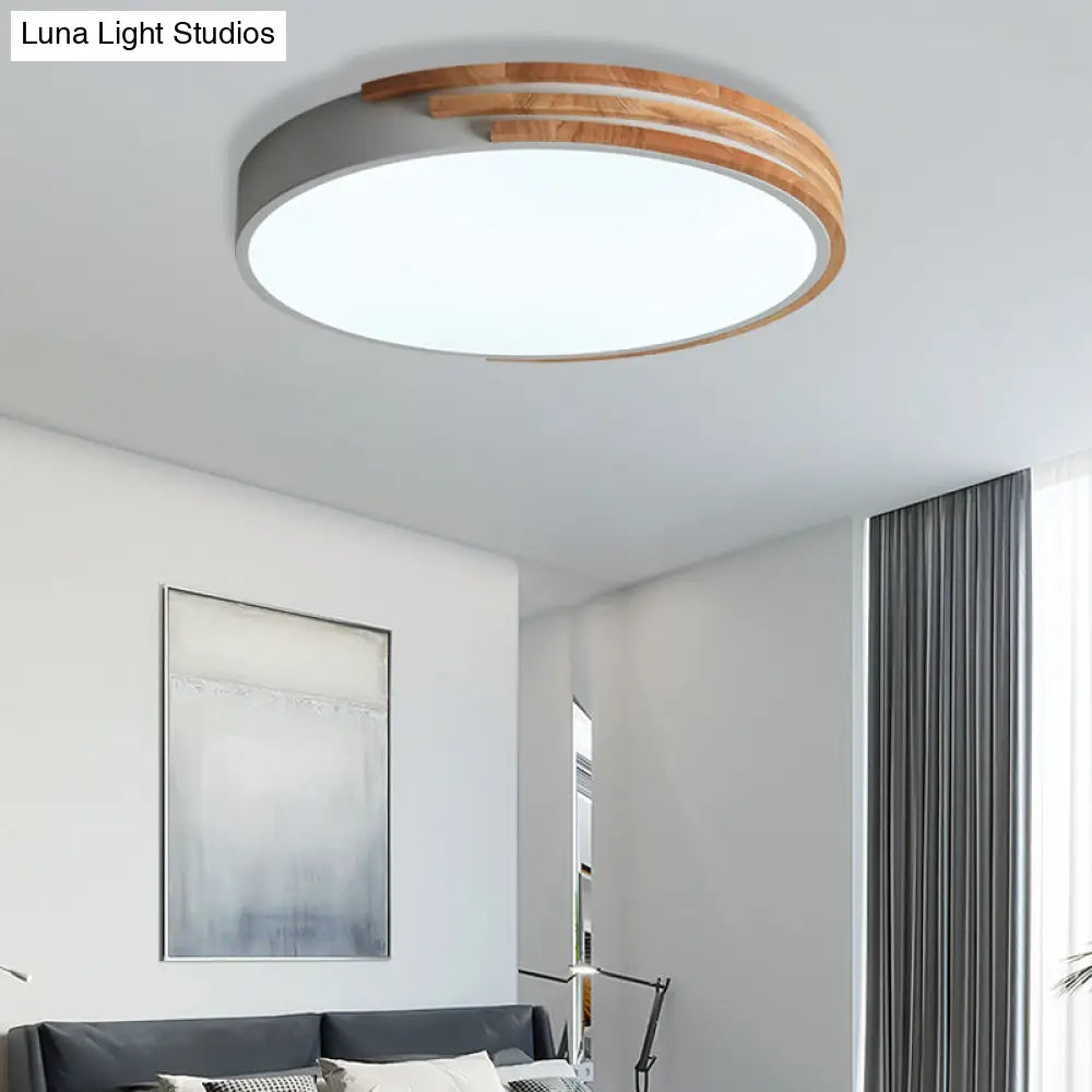 Circular Wood Ceiling Light Flush Mount 16 Inch | Low Profile Modern LED Fixture for Bedroom Living Room Dining Room | Slim 2 Inch Depth | Thomler