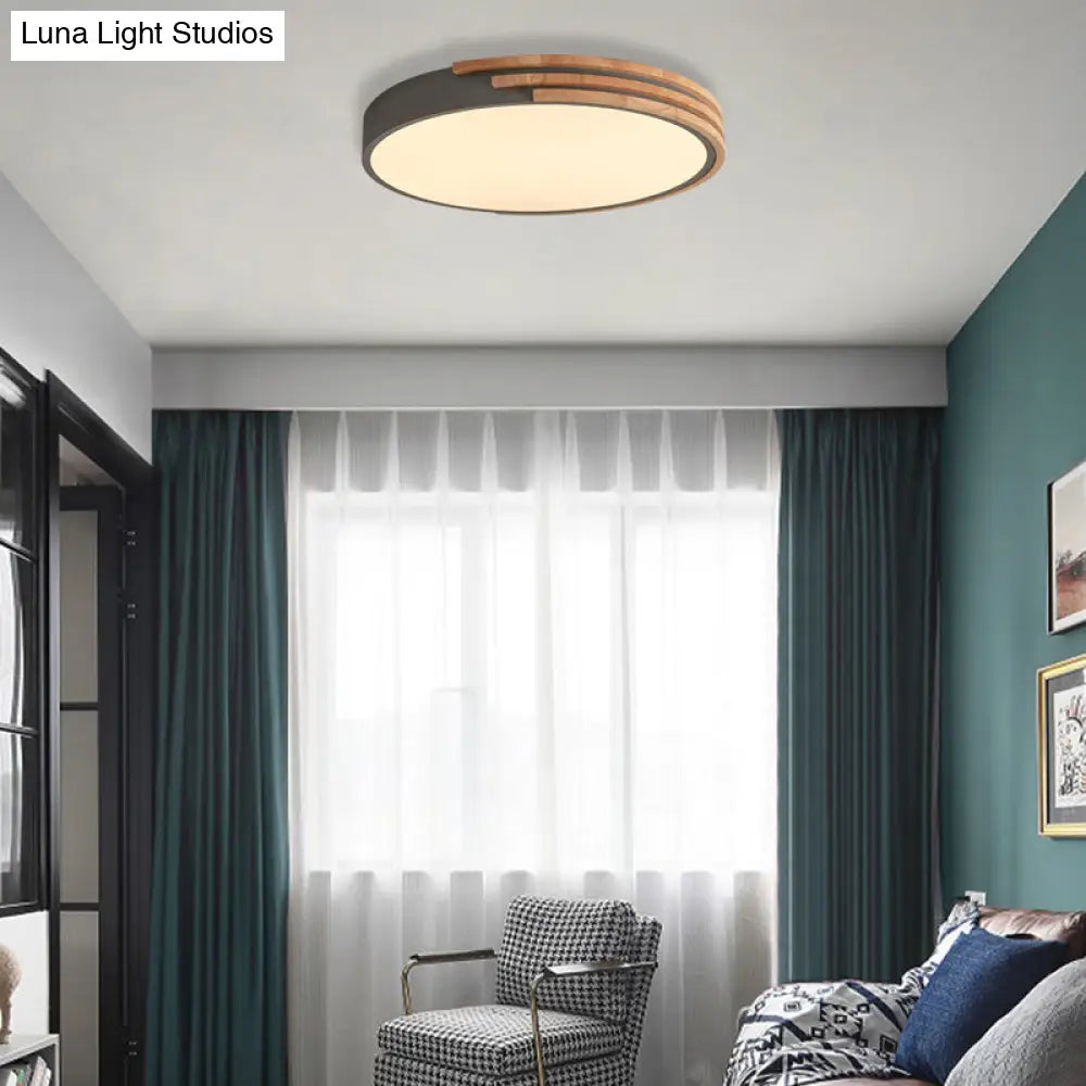 Circular Wood Ceiling Light Flush Mount 16 Inch | Low Profile Modern LED Fixture for Bedroom Living Room Dining Room | Slim 2 Inch Depth | Thomler