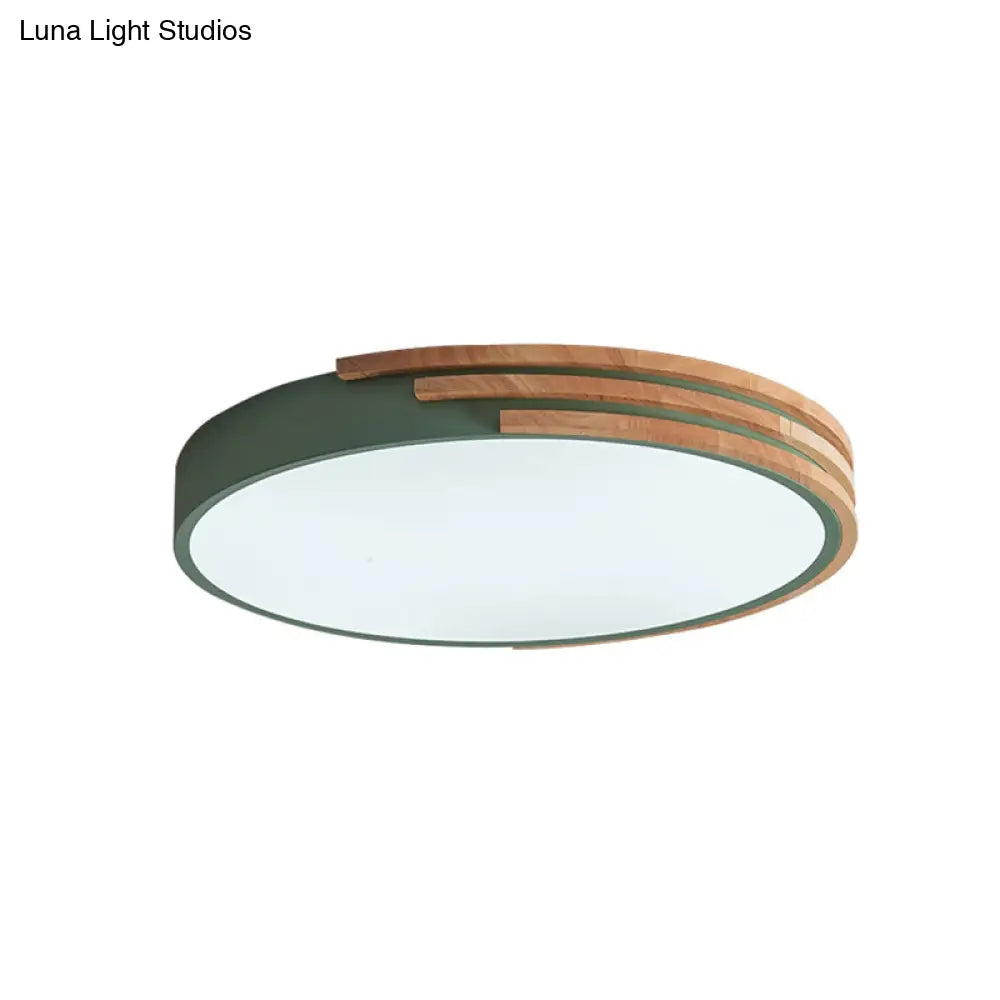 Circular Wood Ceiling Light Flush Mount 16 Inch | Low Profile Modern LED Fixture for Bedroom Living Room Dining Room | Slim 2 Inch Depth | Thomler