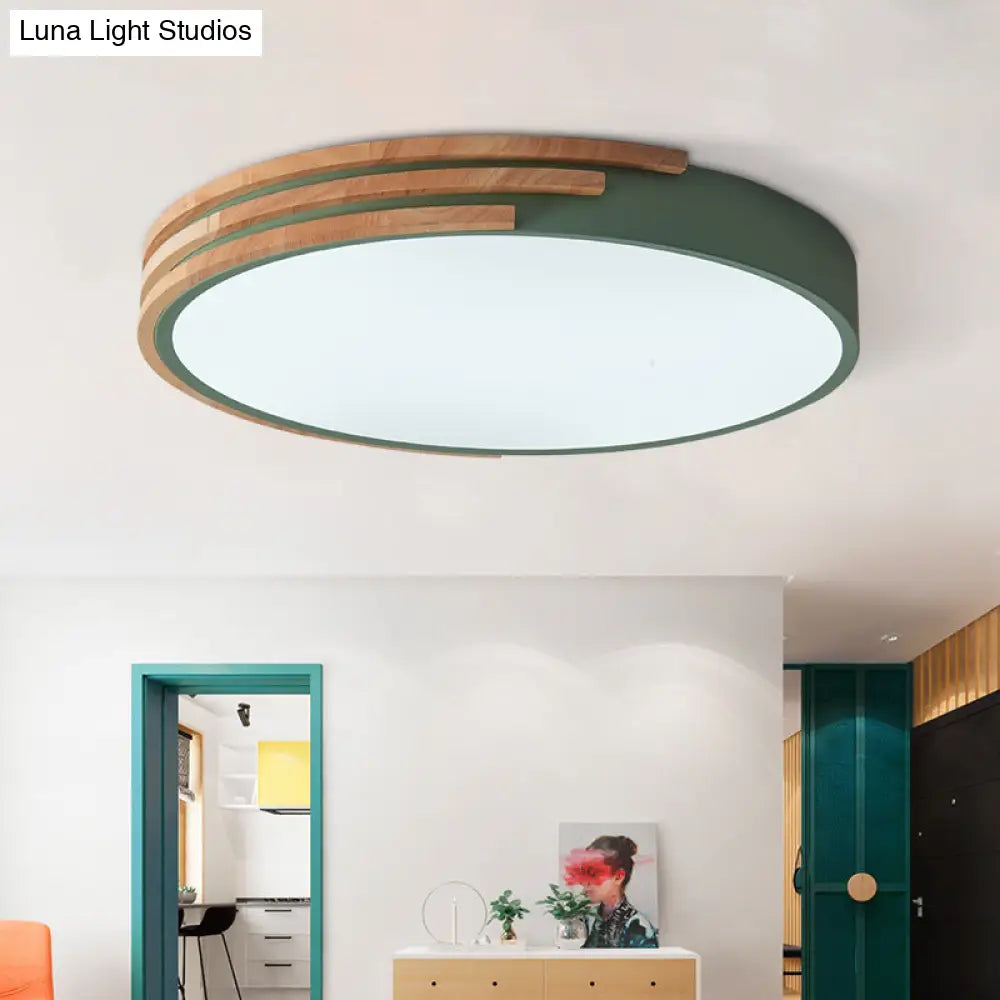 Circular Wood Ceiling Light Flush Mount 16 Inch | Low Profile Modern LED Fixture for Bedroom Living Room Dining Room | Slim 2 Inch Depth | Thomler