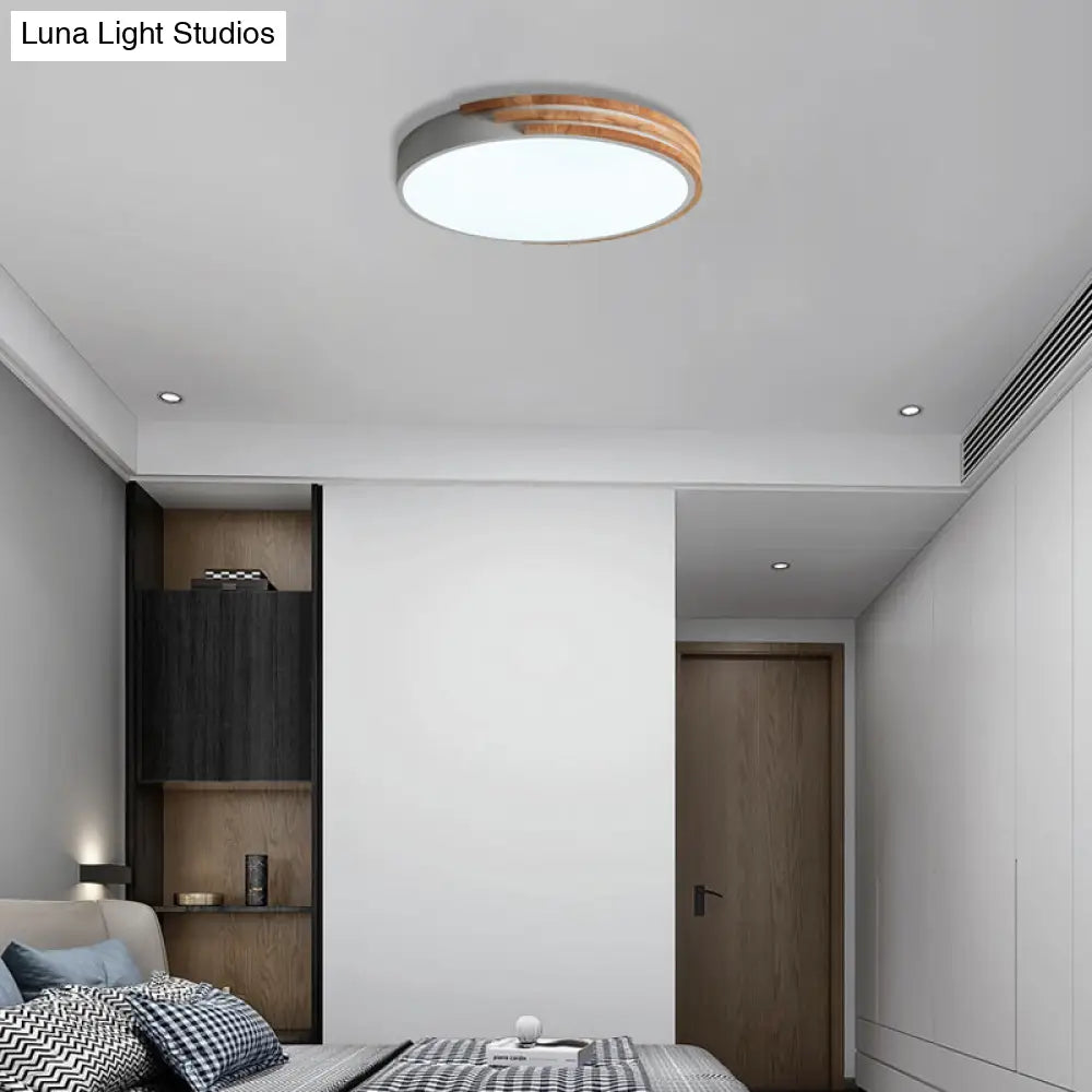 Circular Wood Ceiling Light Flush Mount 16 Inch | Low Profile Modern LED Fixture for Bedroom Living Room Dining Room | Slim 2 Inch Depth | Thomler