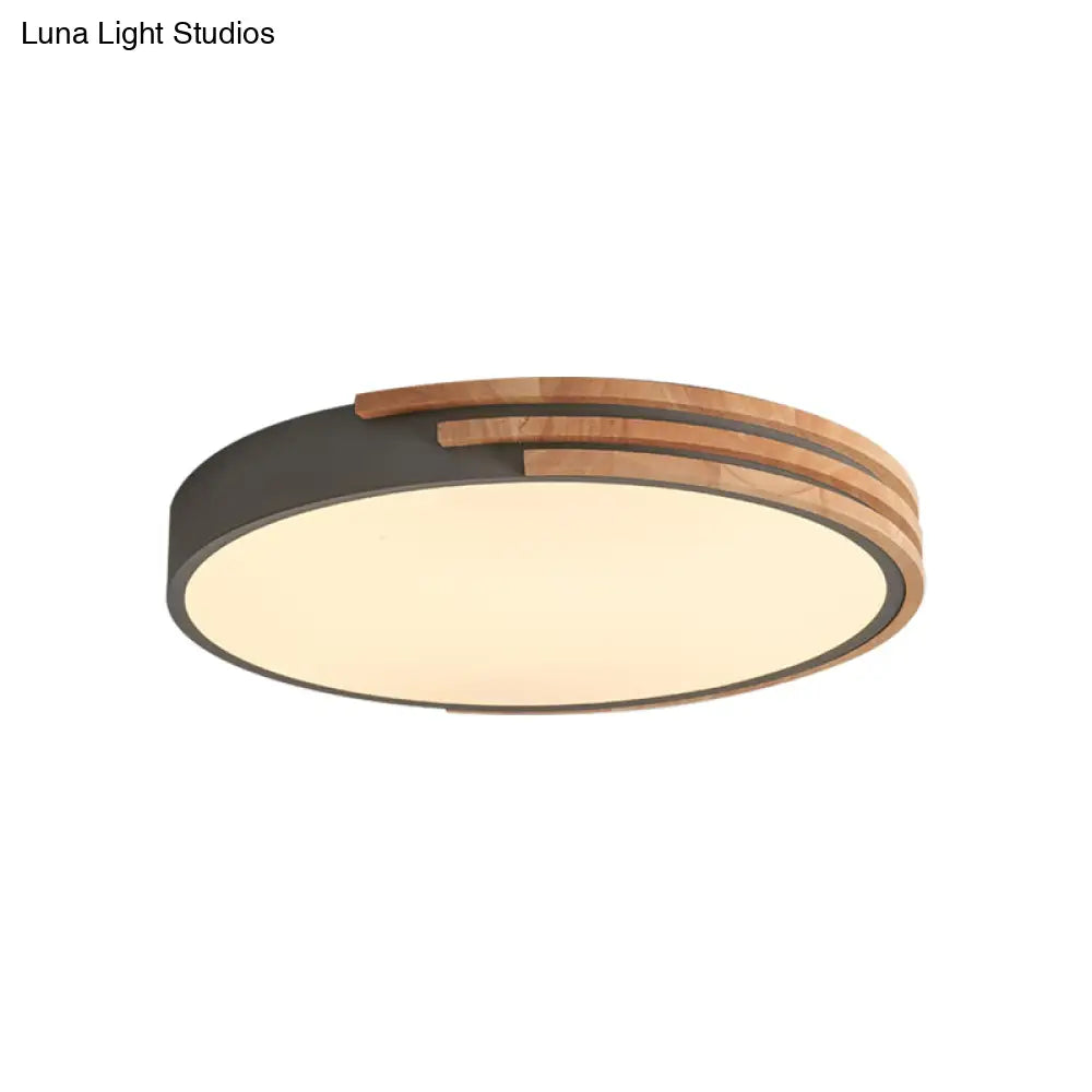 Circular Wood Ceiling Light Flush Mount 16 Inch | Low Profile Modern LED Fixture for Bedroom Living Room Dining Room | Slim 2 Inch Depth | Thomler