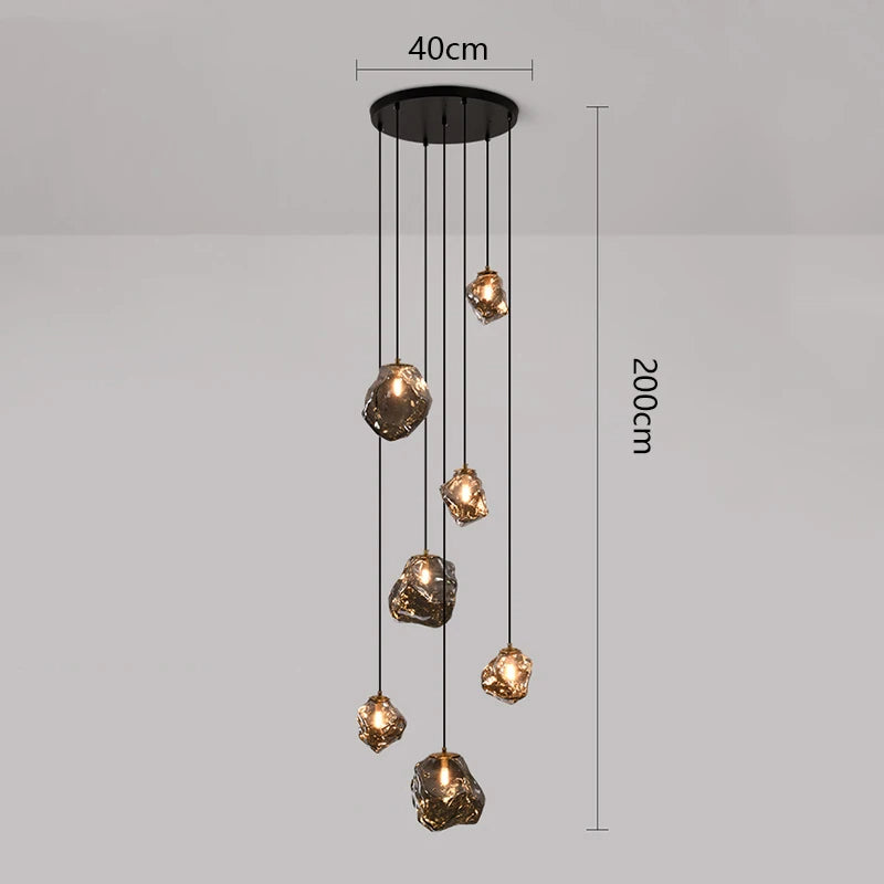 Modern Multi-Light Stairwell Chandelier with Remote – Dimmable LED Cluster Pendant for High Ceilings – Glass Globe Hanging Light | Thomler