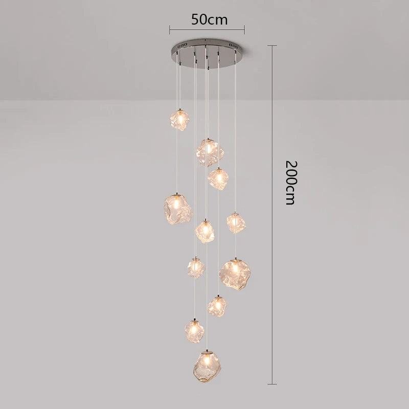 Modern Multi-Light Stairwell Chandelier with Remote – Dimmable LED Cluster Pendant for High Ceilings – Glass Globe Hanging Light | Thomler