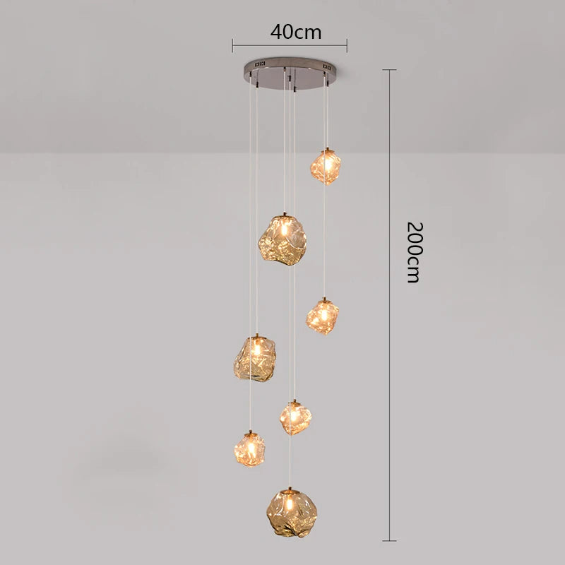 Modern Multi-Light Stairwell Chandelier with Remote – Dimmable LED Cluster Pendant for High Ceilings – Glass Globe Hanging Light | Thomler