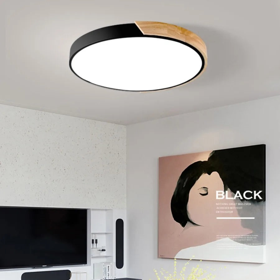 Round Wood Ceiling Light Fixture with LED – Scandinavian Style Flush Mount for Bedroom, Study & Hallway – 9" or 12" Diameter – Modern | Thomler