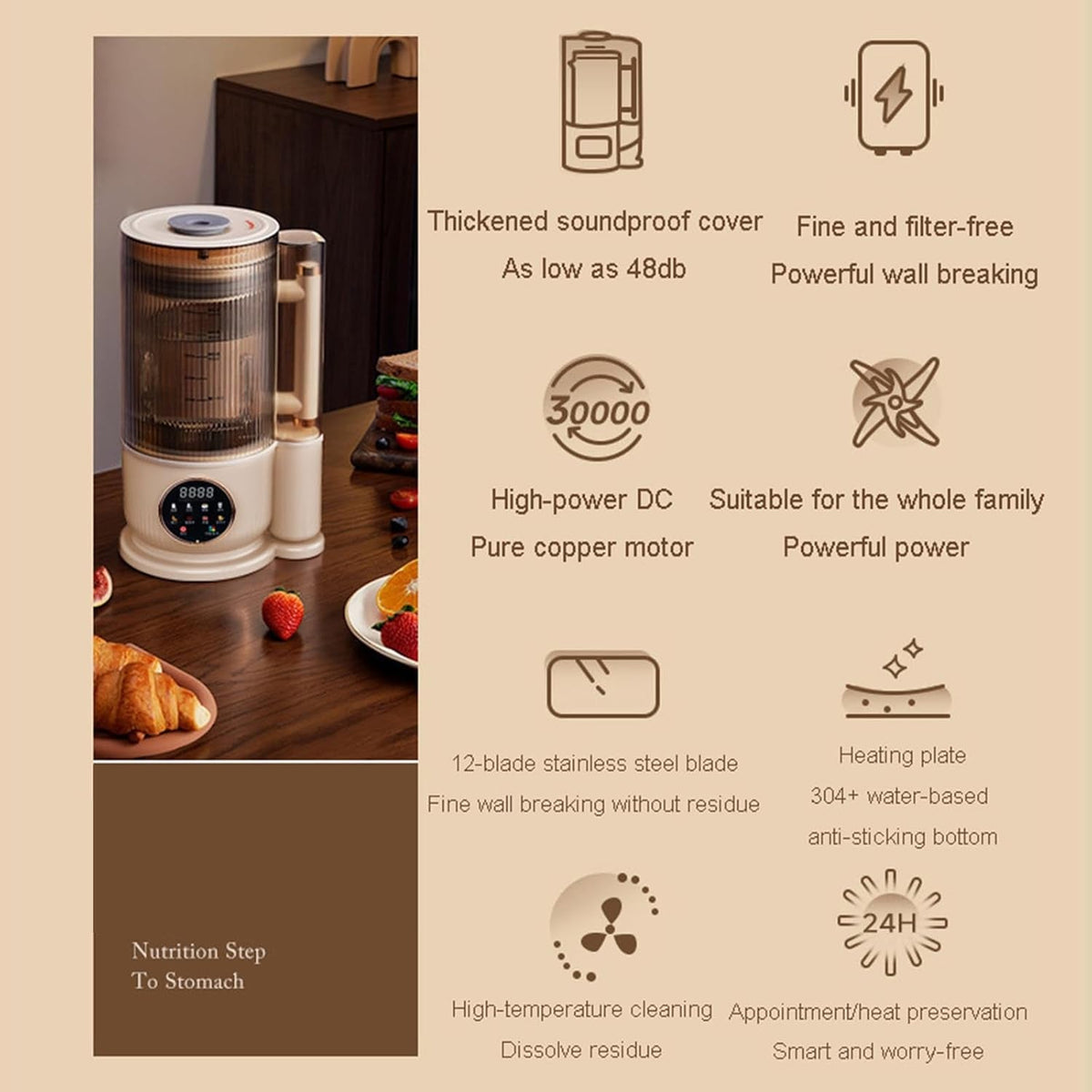 Plant-Based Milk Maker Machine – Automated Blending System for Almond, Oat & Soy – 12-Blade Steel Grinder, Self-Clean, Timer & 8 Programs | Thomler