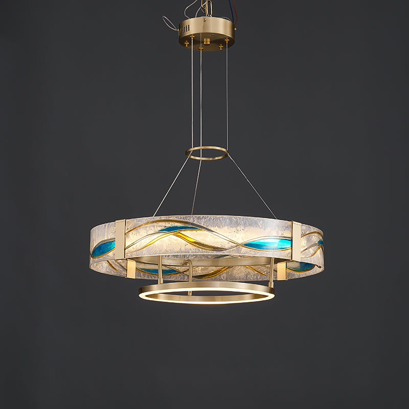 Chandelier Glass Brass 17.7 in Adjustable LED Dining Room Living Room Lighting Fixture | Thomler