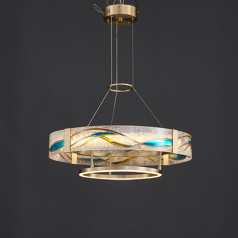 Chandelier Glass Brass 17.7 in Adjustable LED Dining Room Living Room Lighting Fixture | Thomler