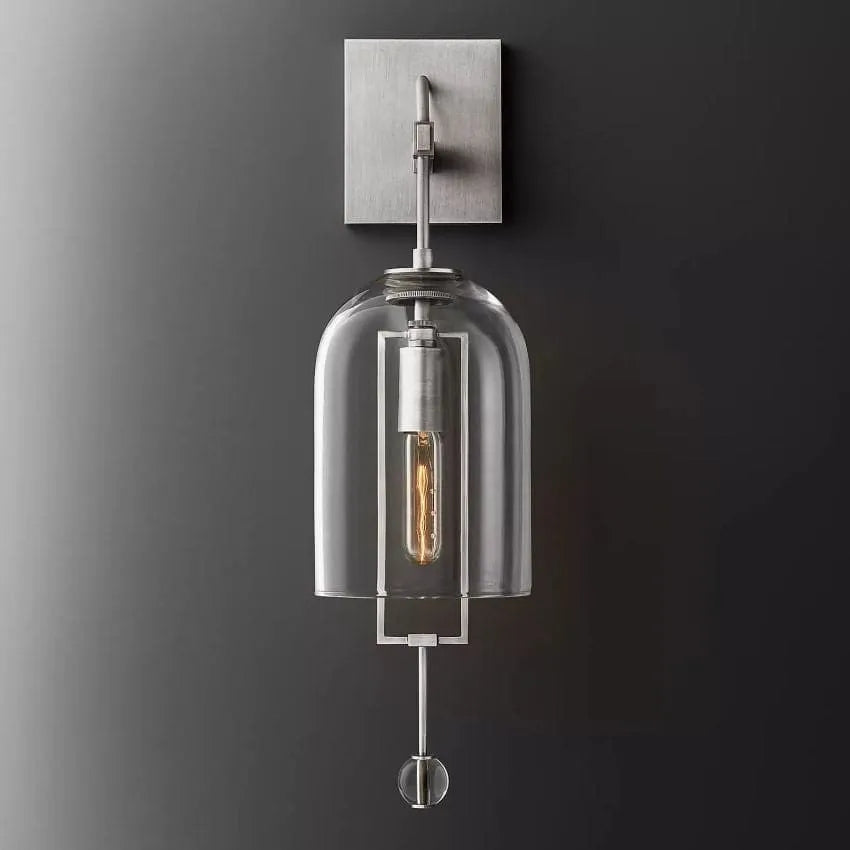Modern Glass Globe Wall Light with Geometric Frame – Vintage Brass, Bronze & Satin Nickel – 23 or 29 Inch Height – Sculptural Sconce for | Thomler