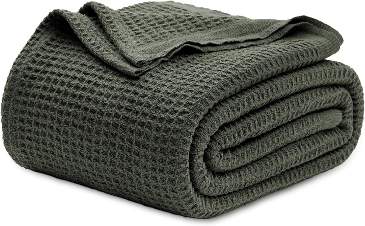 Pure Cotton Thermal Blanket – Queen 90×90 in – Textured Weave Layer for All Seasons – Lightweight & Breathable Throw for Bed or Sofa | Thomler