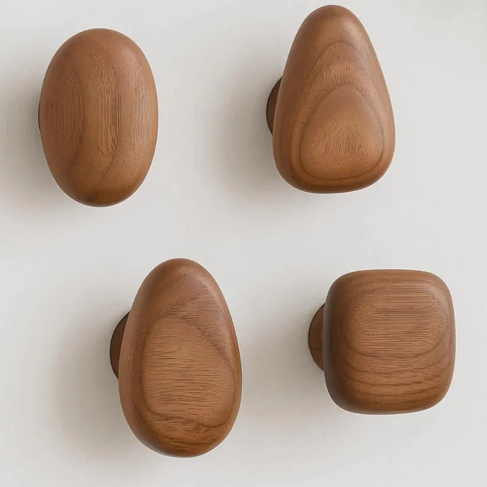 Handcrafted Wooden Wall Hooks Set of 4 Natural Timber Coat Rack Towel Hanger Entryway Bathroom Bedroom Organizer Artisan Finish | Thomler