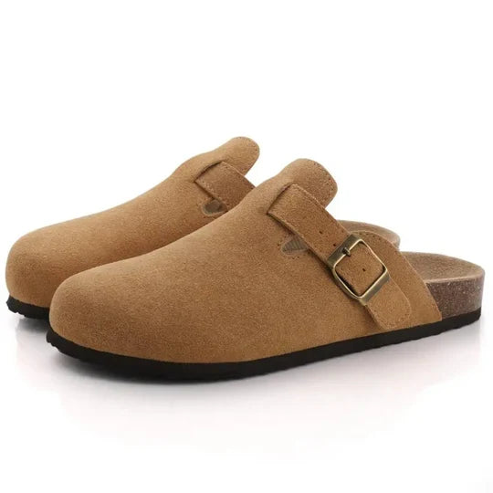 Women's Cork Footbed Sandals with Suede Straps – Adjustable Buckle Slide Slippers for Arch Support, Indoor Outdoor Casual Comfort Shoes | Thomler